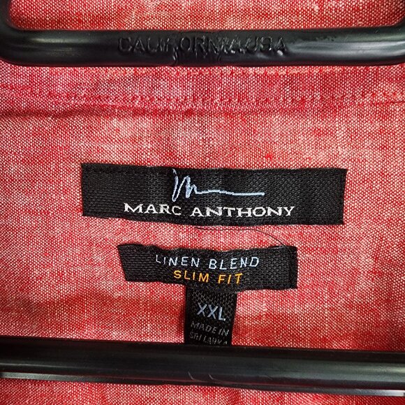 Mens Marc Anthony Red Linen Blend Shirt Button Down Slim Fit Short Sleeve XXL - Picture 3 of 9